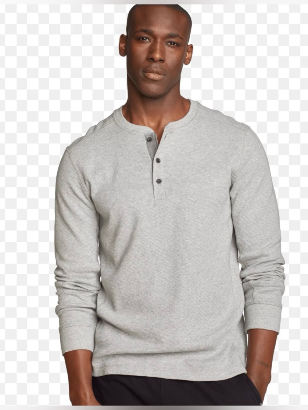 Eddie Bauer Eddies Favorite Ultrasoft Thermal Henley Shirt L Gray Waffle Gorpcor